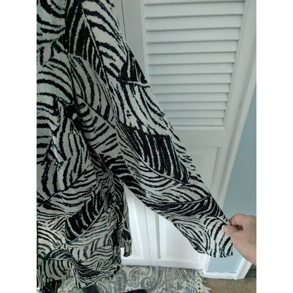 Cynthia Rowley Linen Tunic Top Womens 2X Tropical Botanical Print Black Cream - Picture 7 of 11